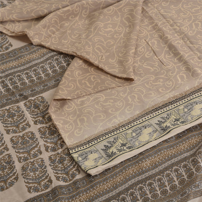 Санскритские винтажные сари светло-коричневые 100% чистый шелк напечатанное сари 5 ярдов ремесленная устойчивая ткань