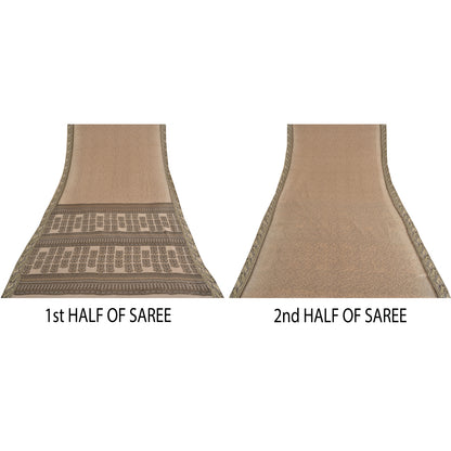Санскритские винтажные сари светло-коричневые 100% чистый шелк напечатанное сари 5 ярдов ремесленная устойчивая ткань