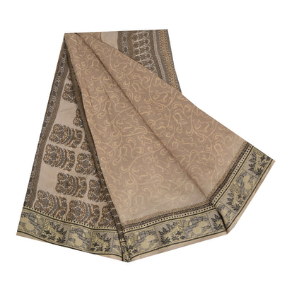 Санскритские винтажные сари светло-коричневые 100% чистый шелк напечатанное сари 5 ярдов ремесленная устойчивая ткань