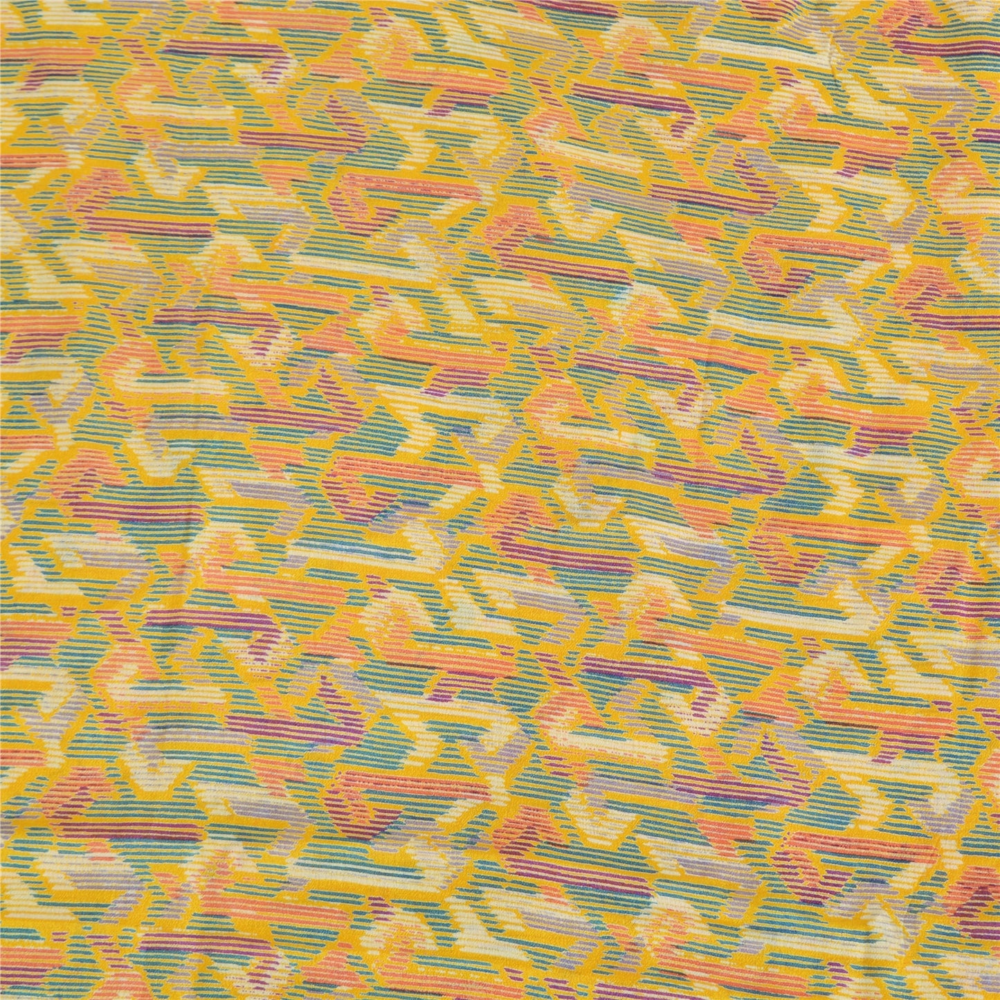 Sanskriti Vintage Sarees Yellow Indian Pure Silk Printed Sari 5yd Craft Sustainable Fabric