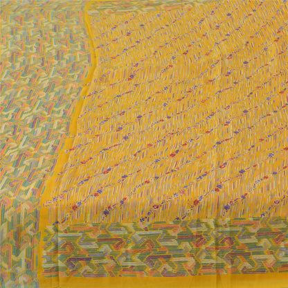 Sanskriti Vintage Sarees Yellow Indian Pure Silk Printed Sari 5yd Craft Sustainable Fabric