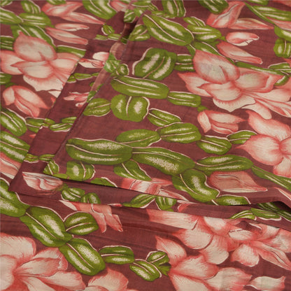 Sanskriti Vintage Sarees Indian Dark Red Pure Silk Printed Sari 5yd Craft Sustainable Fabric