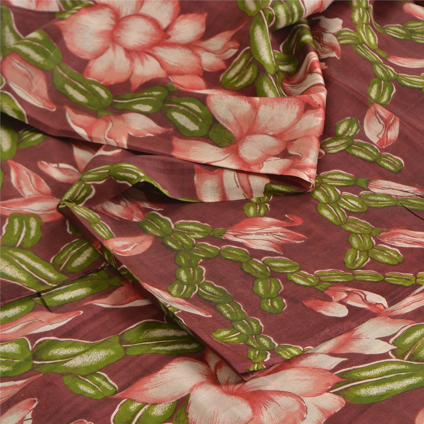 Sanskriti Vintage Sarees Indian Dark Red Pure Silk Printed Sari 5yd Craft Sustainable Fabric