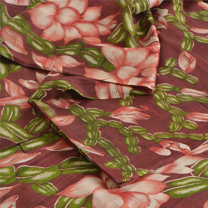 Sanskriti Vintage Sarees Indian Dark Red Pure Silk Printed Sari 5yd Craft Sustainable Fabric