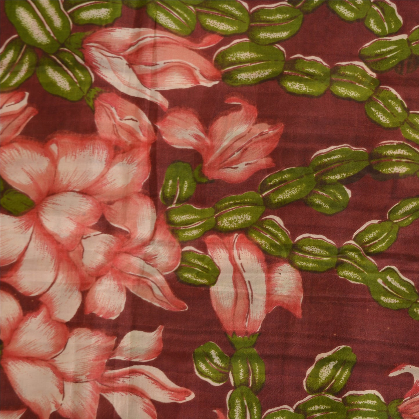 Sanskriti Vintage Sarees Indian Dark Red Pure Silk Printed Sari 5yd Craft Sustainable Fabric