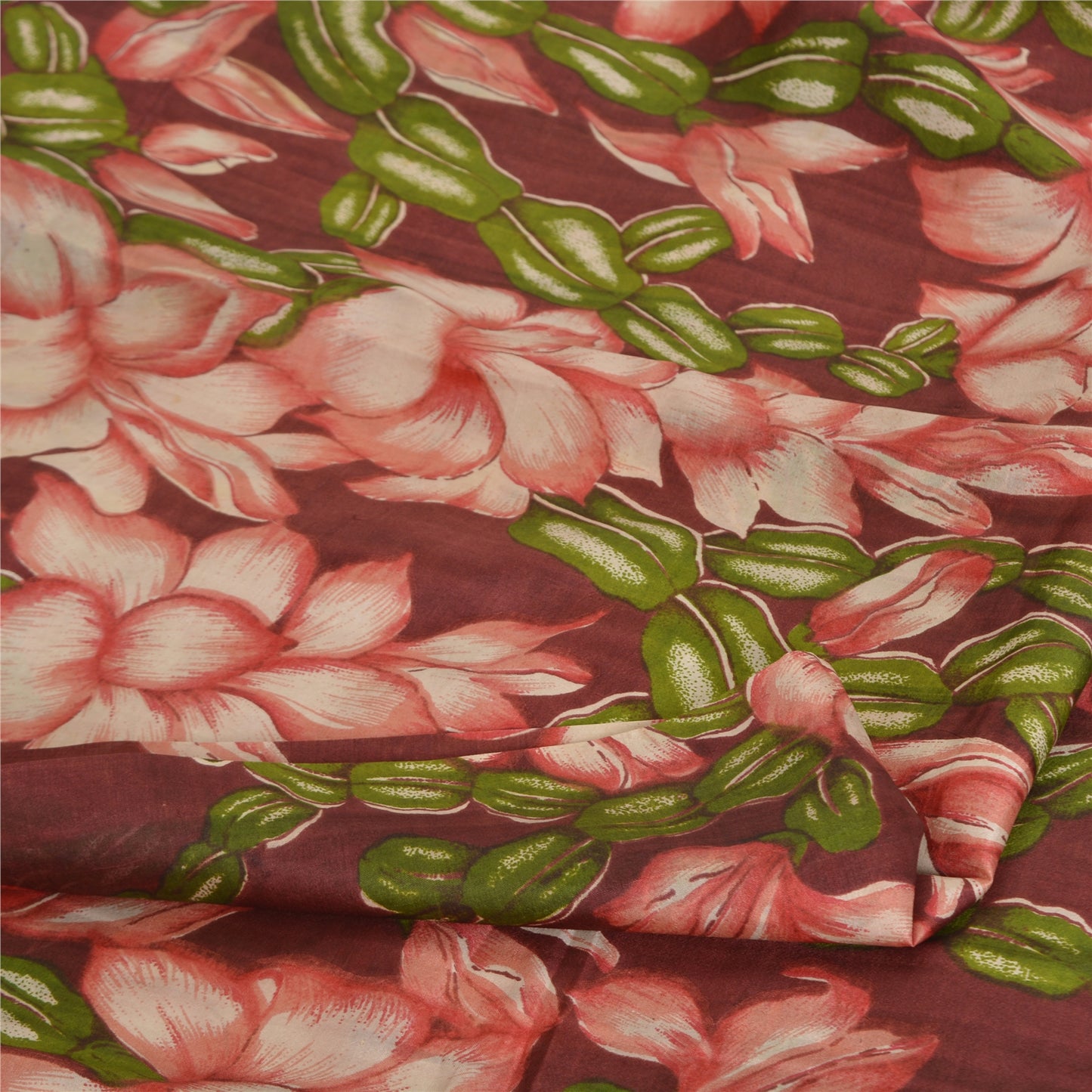 Sanskriti Vintage Sarees Indian Dark Red Pure Silk Printed Sari 5yd Craft Sustainable Fabric