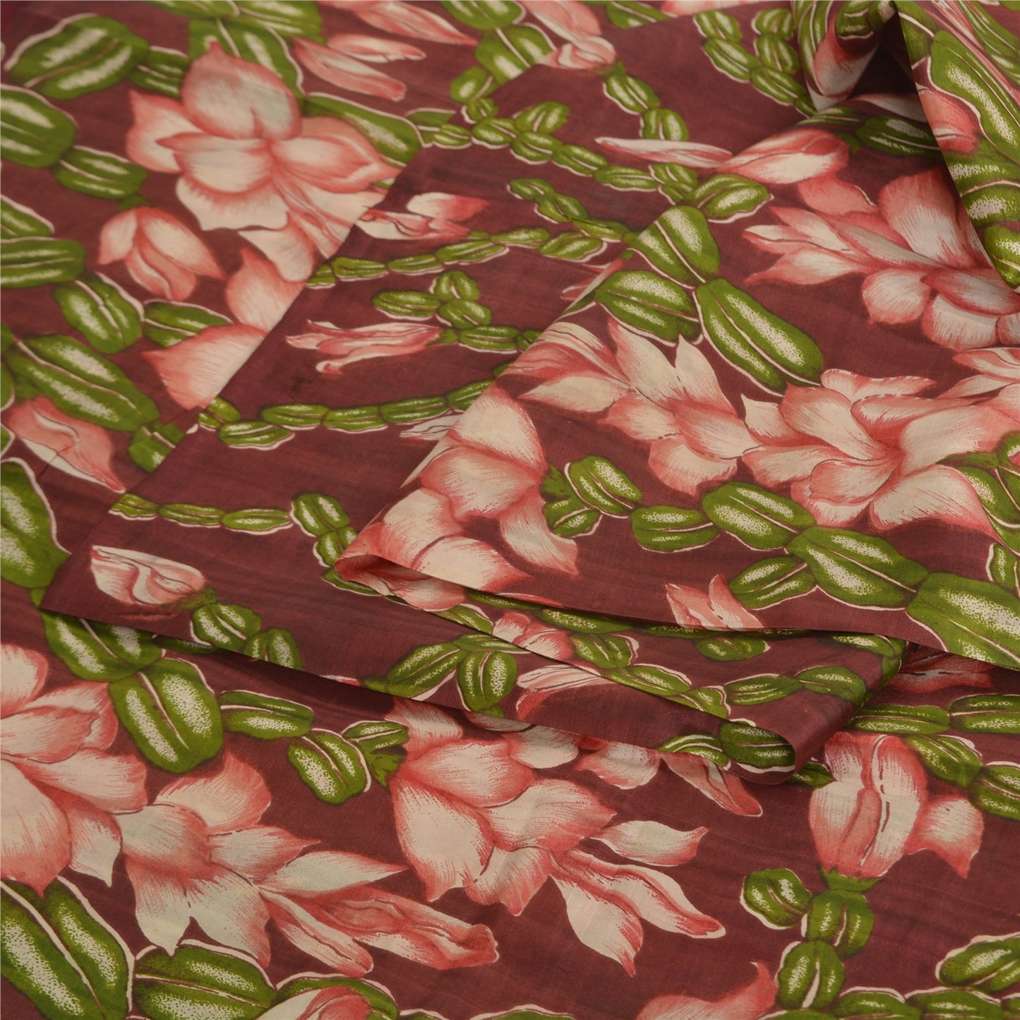 Sanskriti Vintage Sarees Indian Dark Red Pure Silk Printed Sari 5yd Craft Sustainable Fabric