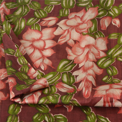 Sanskriti Vintage Sarees Indian Dark Red Pure Silk Printed Sari 5yd Craft Sustainable Fabric