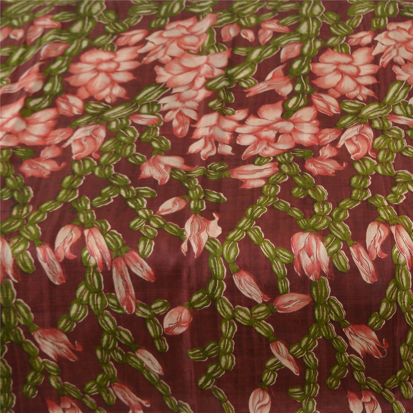 Sanskriti Vintage Sarees Indian Dark Red Pure Silk Printed Sari 5yd Craft Sustainable Fabric