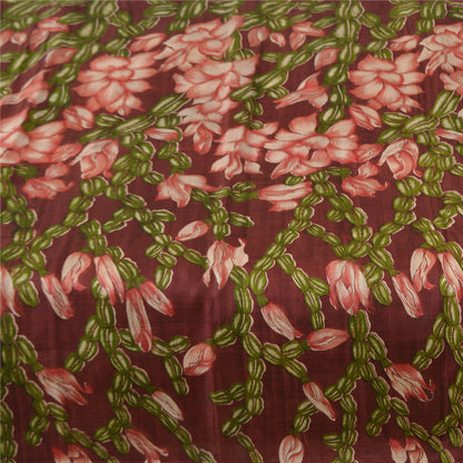 Sanskriti Vintage Sarees Indian Dark Red Pure Silk Printed Sari 5yd Craft Sustainable Fabric