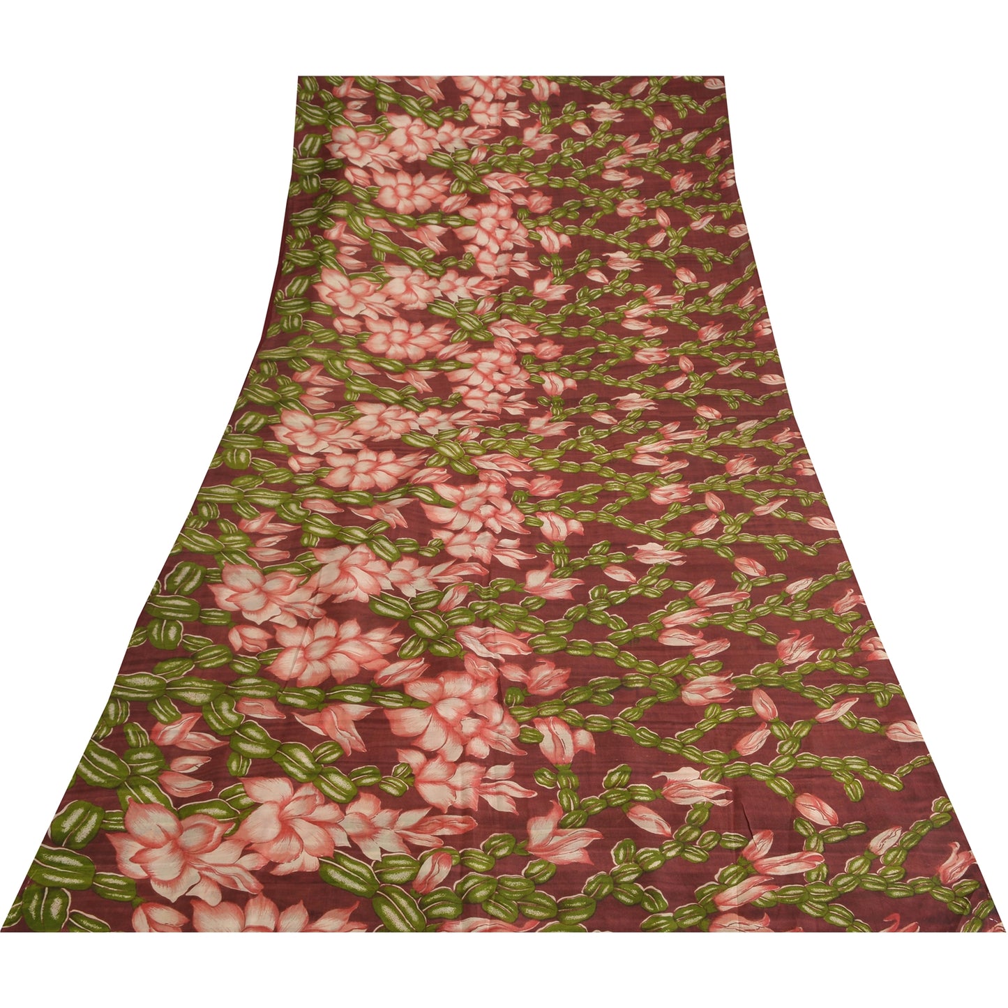 Sanskriti Vintage Sarees Indian Dark Red Pure Silk Printed Sari 5yd Craft Sustainable Fabric