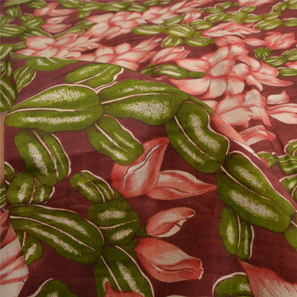 Sanskriti Vintage Sarees Indian Dark Red Pure Silk Printed Sari 5yd Craft Sustainable Fabric