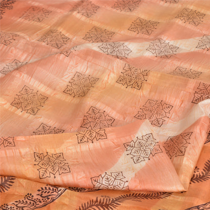 Sanskriti Vintage Sarees Indian Peach Pure Silk Printed Sari 5yd Craft Sustainable Fabric