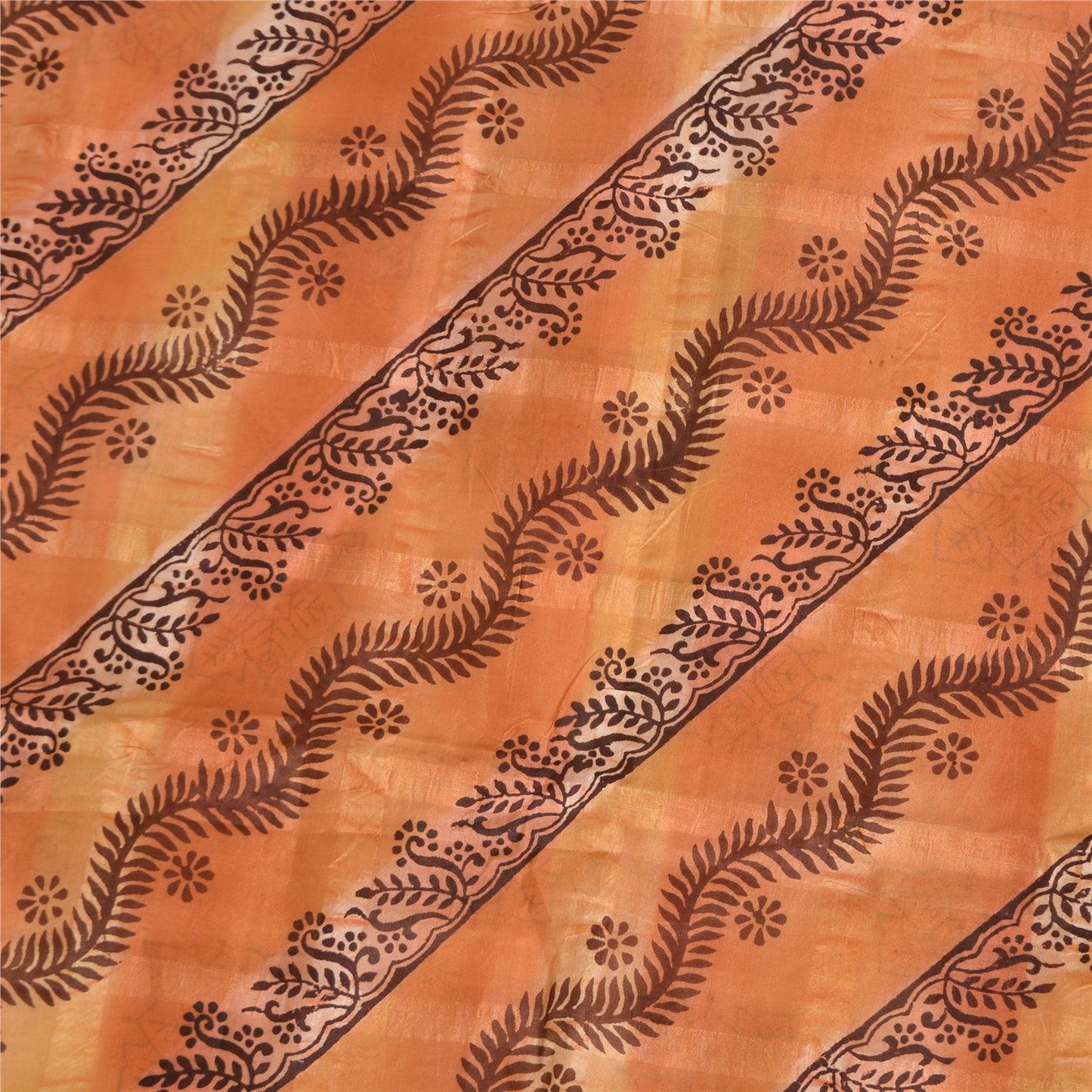 Sanskriti Vintage Sarees Indian Peach Pure Silk Printed Sari 5yd Craft Sustainable Fabric
