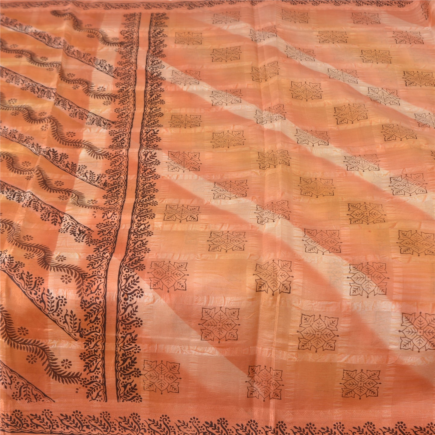 Sanskriti Vintage Sarees Indian Peach Pure Silk Printed Sari 5yd Craft Sustainable Fabric