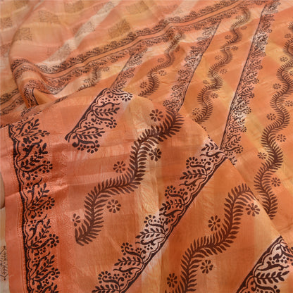 Sanskriti Vintage Sarees Indian Peach Pure Silk Printed Sari 5yd Craft Sustainable Fabric