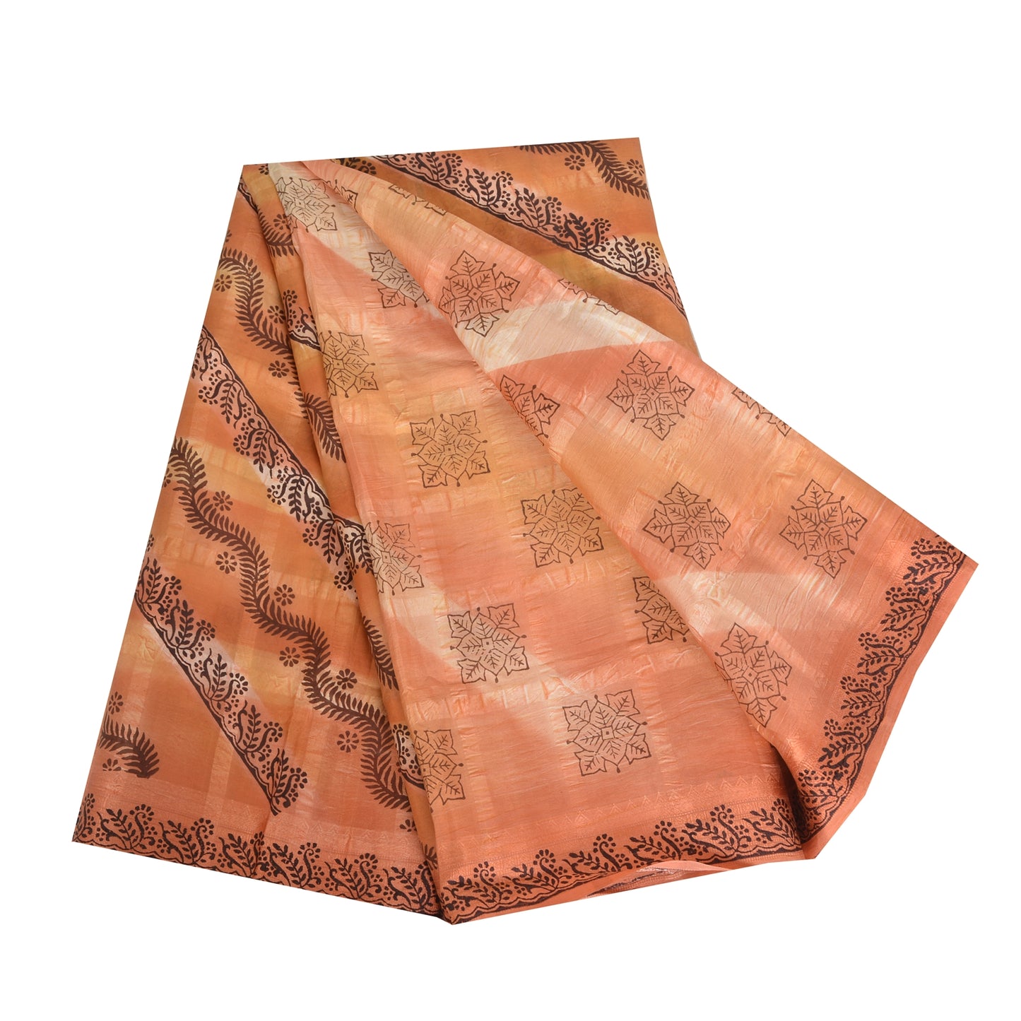 Sanskriti Vintage Sarees Indian Peach Pure Silk Printed Sari 5yd Craft Sustainable Fabric