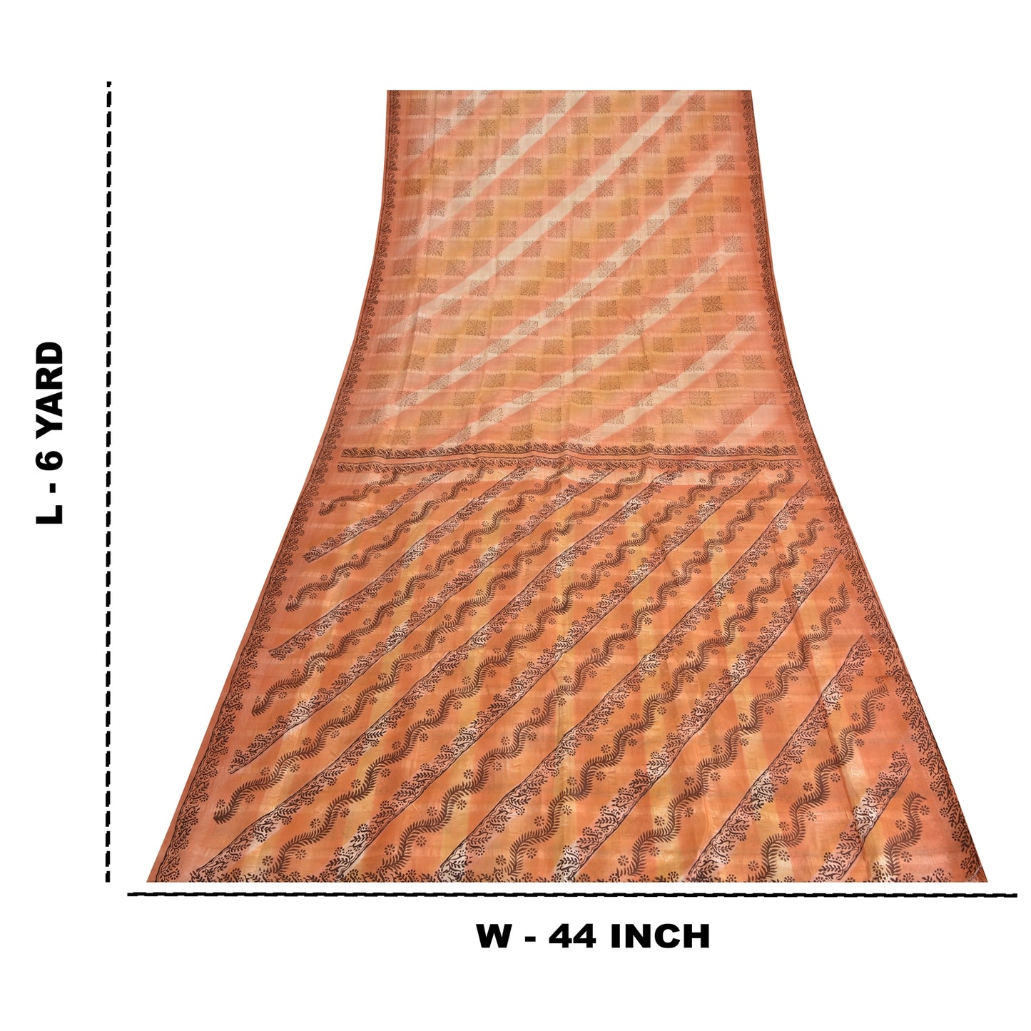 Sanskriti Vintage Sarees Indian Peach Pure Silk Printed Sari 5yd Craft Sustainable Fabric