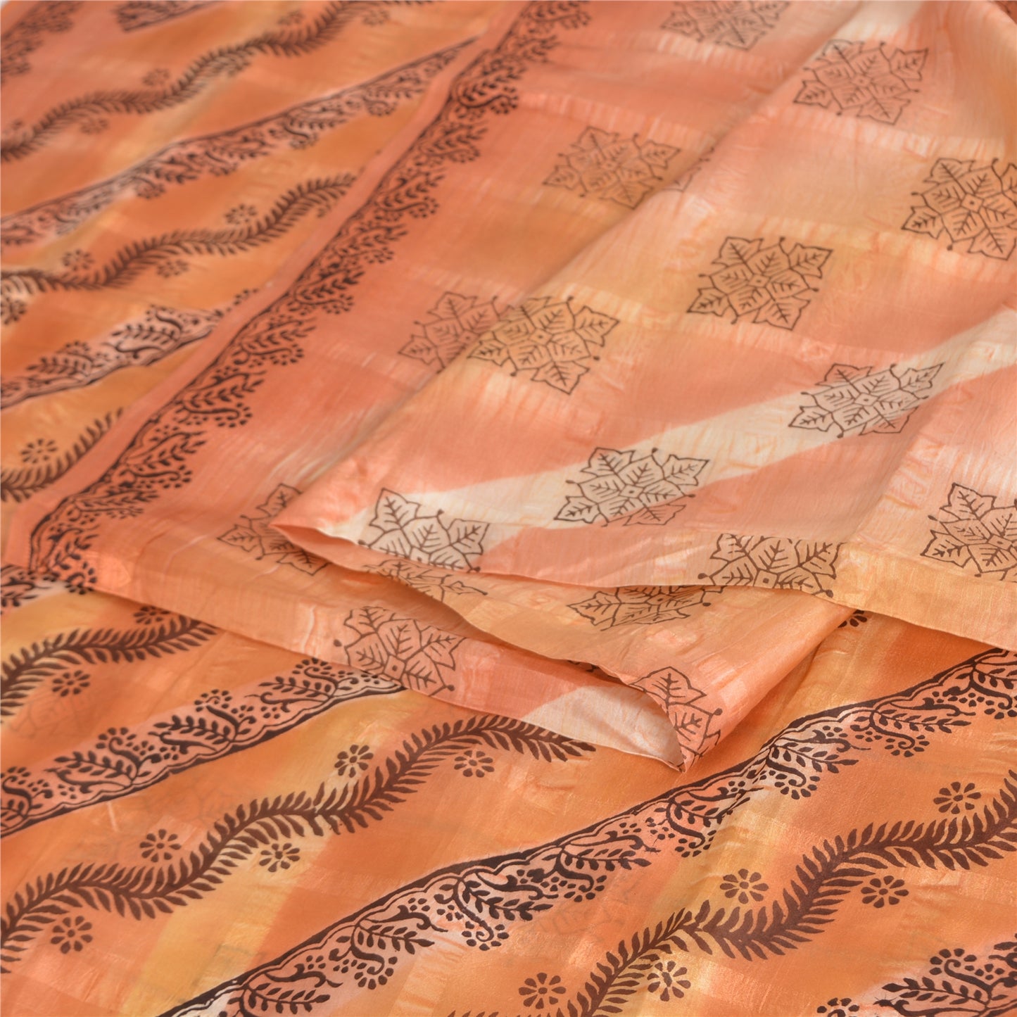 Sanskriti Vintage Sarees Indian Peach Pure Silk Printed Sari 5yd Craft Sustainable Fabric