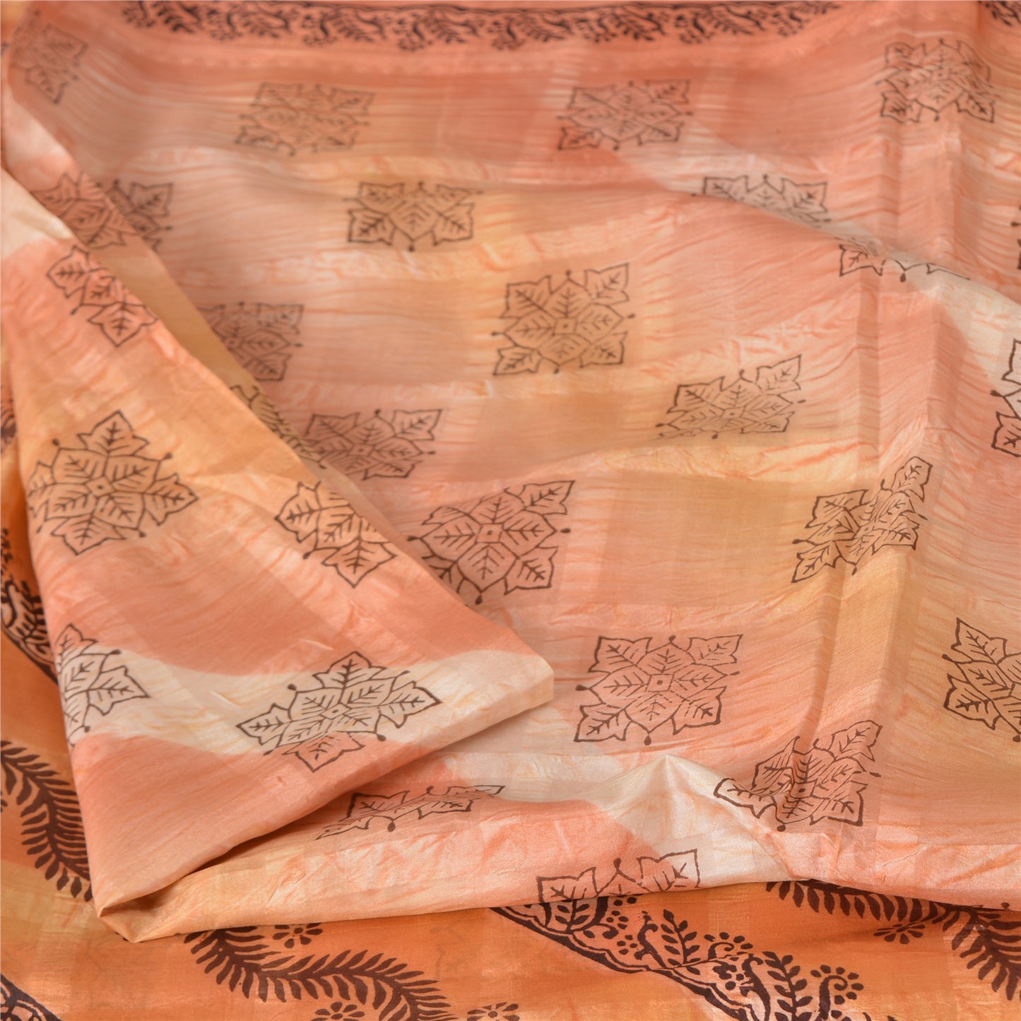 Sanskriti Vintage Sarees Indian Peach Pure Silk Printed Sari 5yd Craft Sustainable Fabric