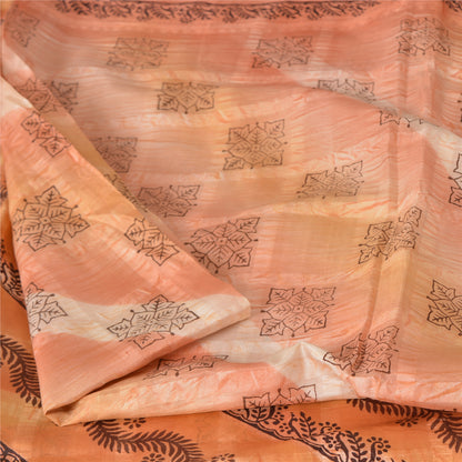 Sanskriti Vintage Sarees Indian Peach Pure Silk Printed Sari 5yd Craft Sustainable Fabric
