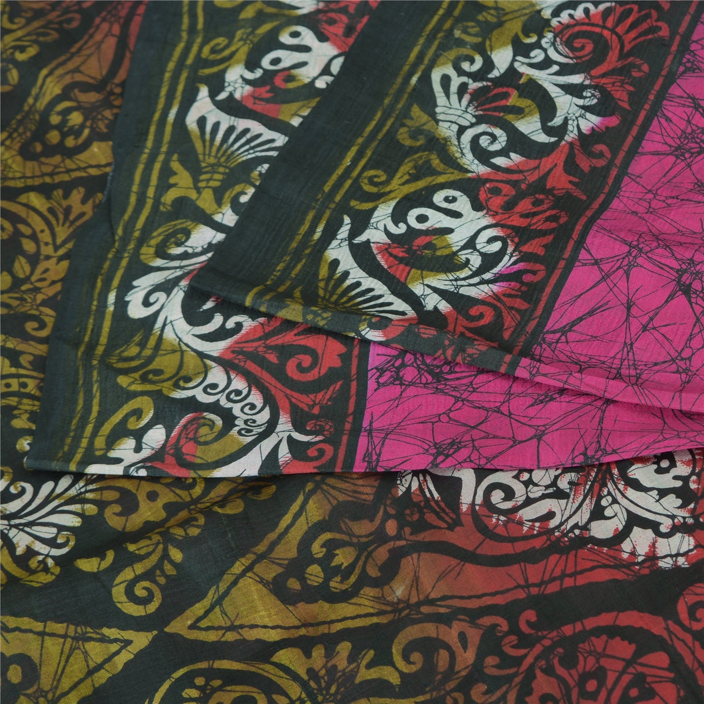 Sanskriti Vintage Sarees Indian Hot Pink Pure Silk Printed Sari Craft Sustainable Fabric