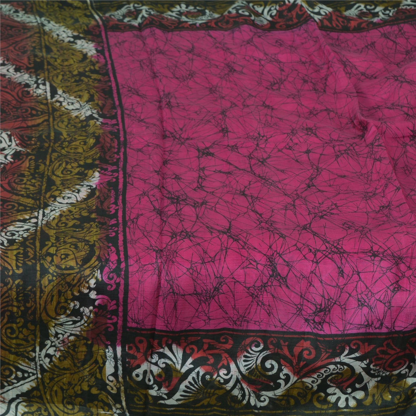 Sanskriti Vintage Sarees Indian Hot Pink Pure Silk Printed Sari Craft Sustainable Fabric