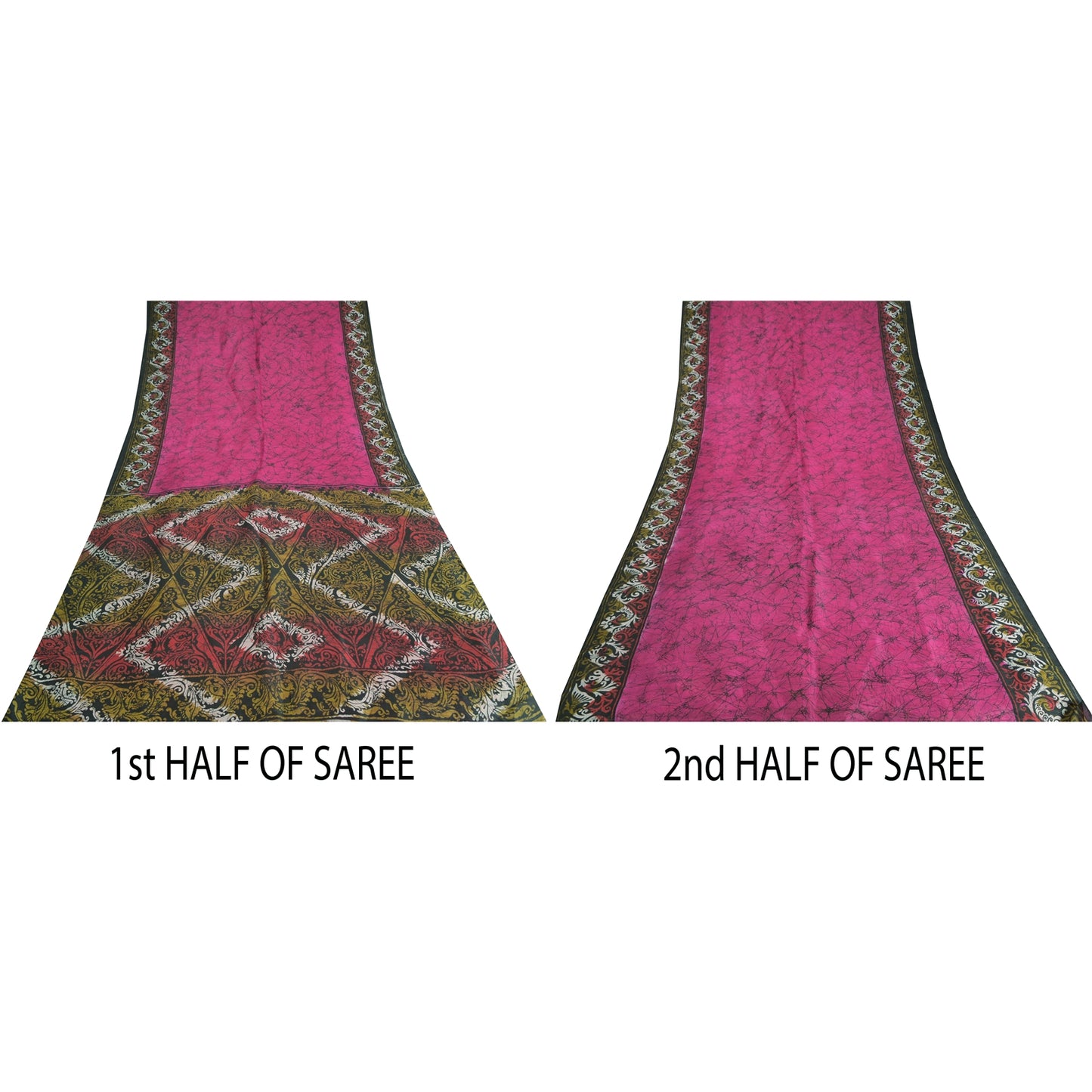 Sanskriti Vintage Sarees Indian Hot Pink Pure Silk Printed Sari Craft Sustainable Fabric