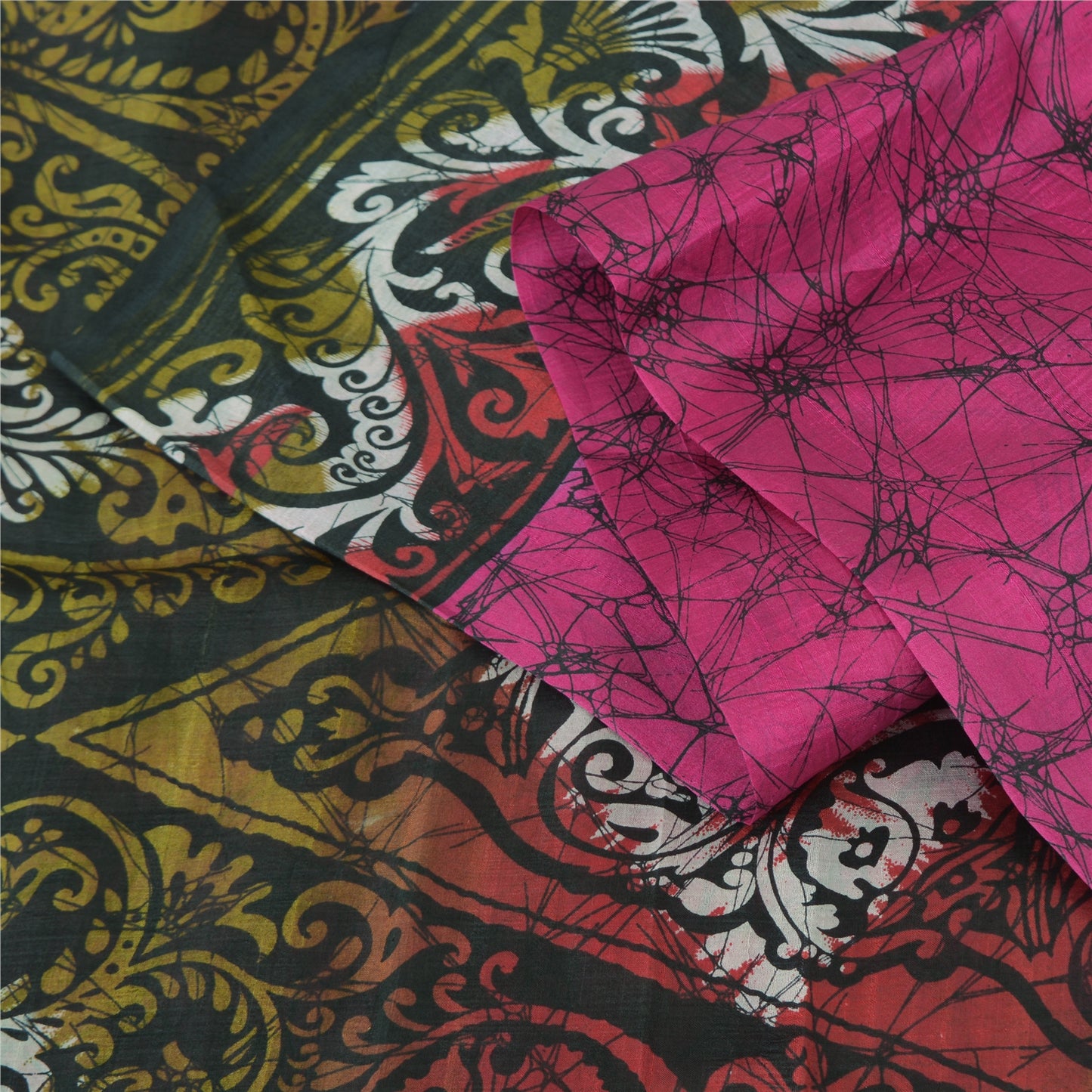 Sanskriti Vintage Sarees Indian Hot Pink Pure Silk Printed Sari Craft Sustainable Fabric