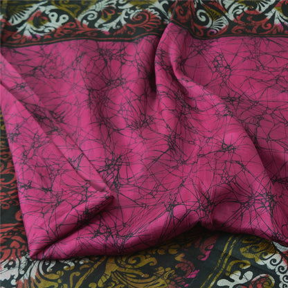 Sanskriti Vintage Sarees Indian Hot Pink Pure Silk Printed Sari Craft Sustainable Fabric