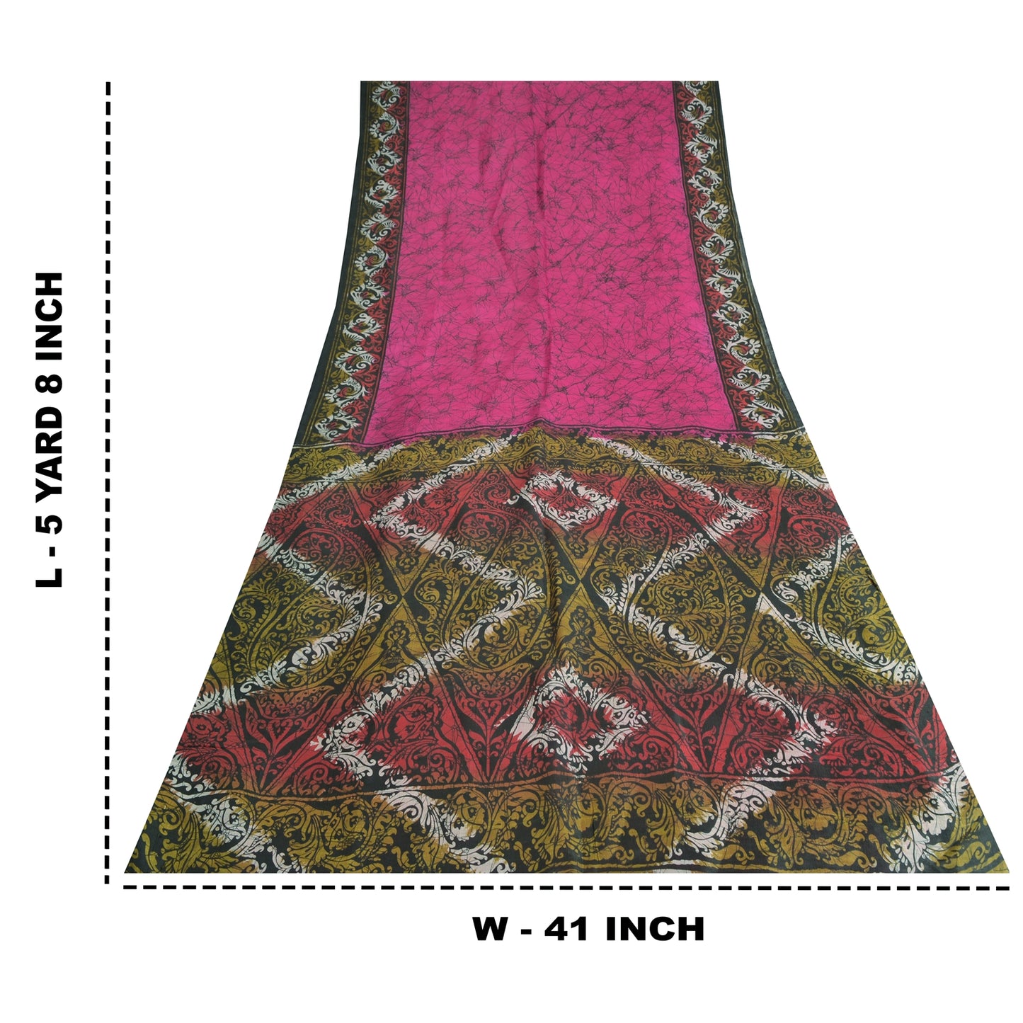 Sanskriti Vintage Sarees Indian Hot Pink Pure Silk Printed Sari Craft Sustainable Fabric