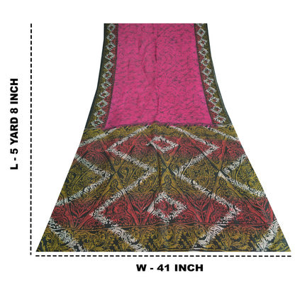 Sanskriti Vintage Sarees Indian Hot Pink Pure Silk Printed Sari Craft Sustainable Fabric