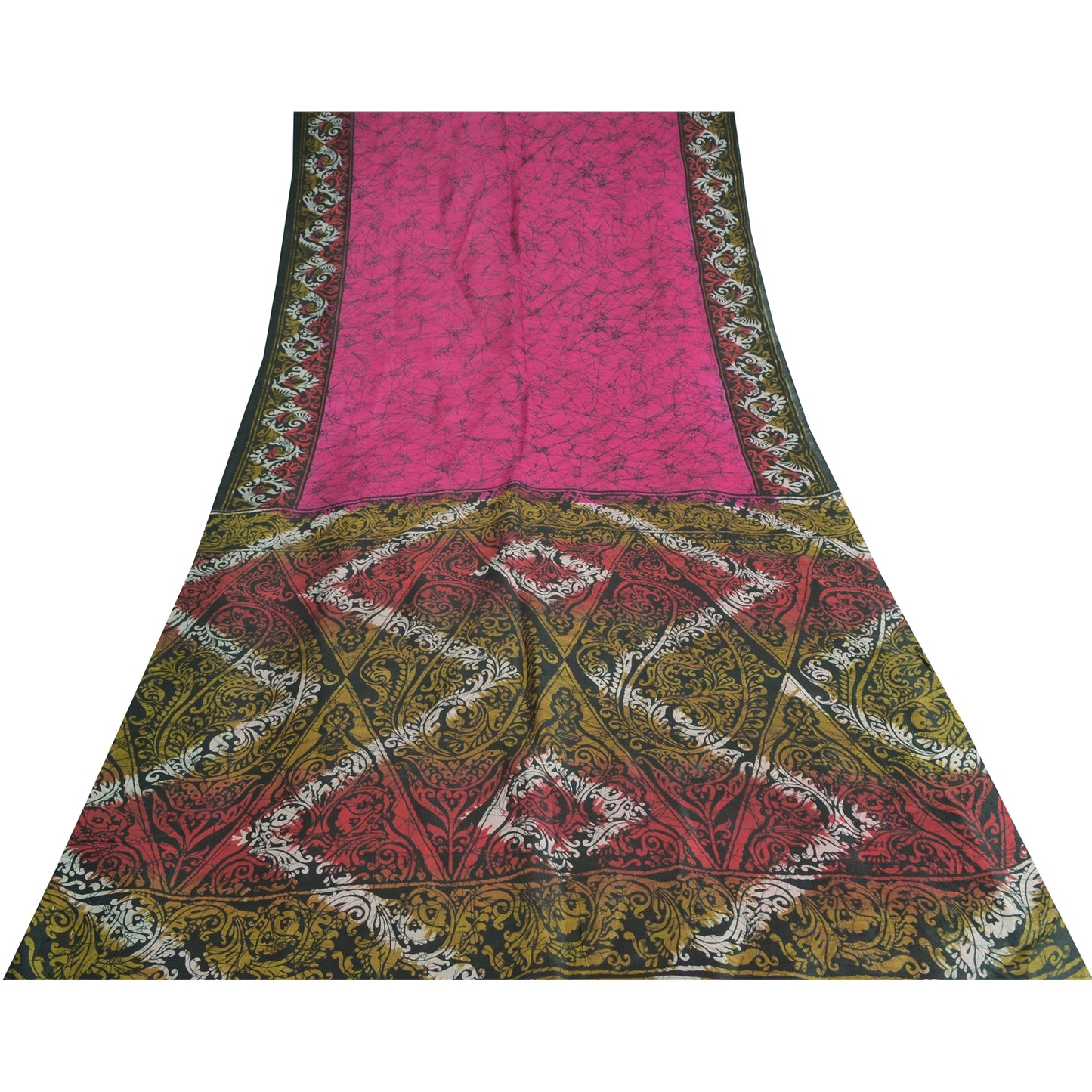 Sanskriti Vintage Sarees Indian Hot Pink Pure Silk Printed Sari Craft Sustainable Fabric