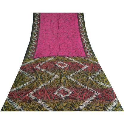 Sanskriti Vintage Sarees Indian Hot Pink Pure Silk Printed Sari Craft Sustainable Fabric