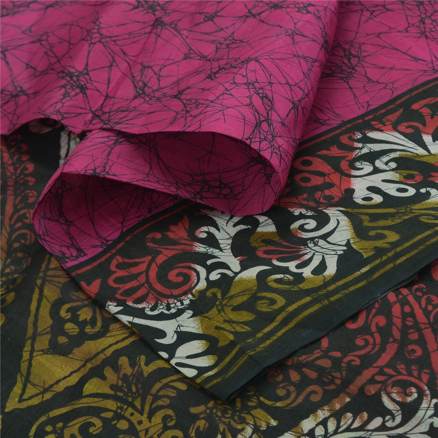 Sanskriti Vintage Sarees Indian Hot Pink Pure Silk Printed Sari Craft Sustainable Fabric