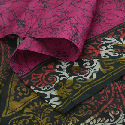 Sanskriti Vintage Sarees Indian Hot Pink Pure Silk Printed Sari Craft Sustainable Fabric