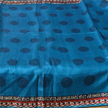 Sanskriti Vintage Sarees Blue Pure Silk Geometric Printed 5+YD Sari DIY Projects