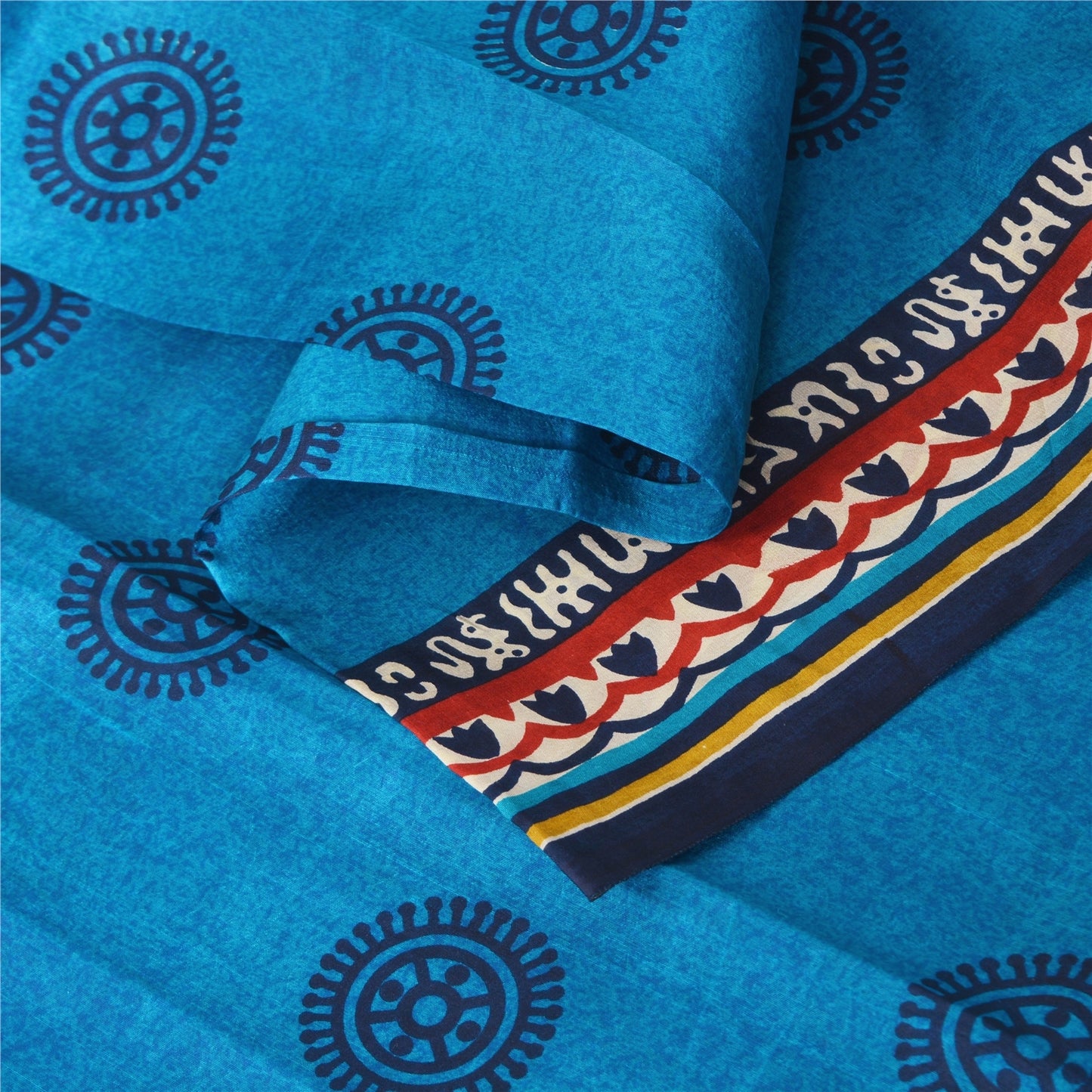 Sanskriti Vintage Sarees Blue Pure Silk Geometric Printed 5+YD Sari DIY Projects