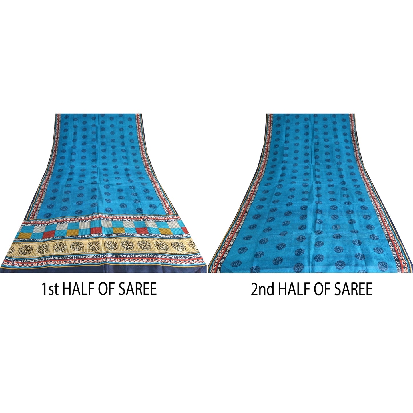 Sanskriti Vintage Sarees Blue Pure Silk Geometric Printed 5+YD Sari DIY Projects