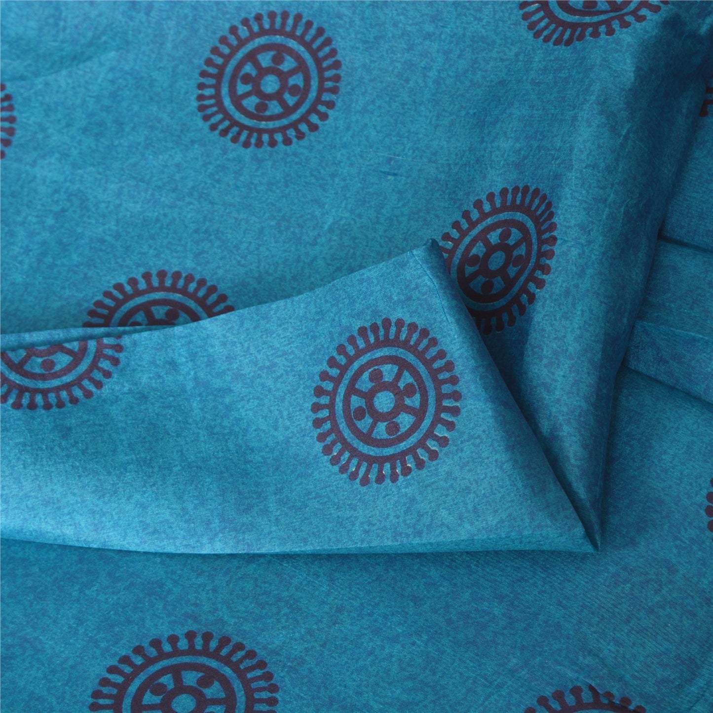 Sanskriti Vintage Sarees Blue Pure Silk Geometric Printed 5+YD Sari DIY Projects