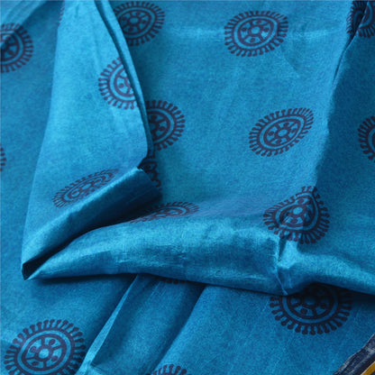 Sanskriti Vintage Sarees Blue Pure Silk Geometric Printed 5+YD Sari DIY Projects