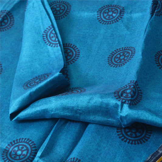 Sanskriti Vintage Sarees Blue Pure Silk Geometric Printed 5+YD Sari DIY Projects