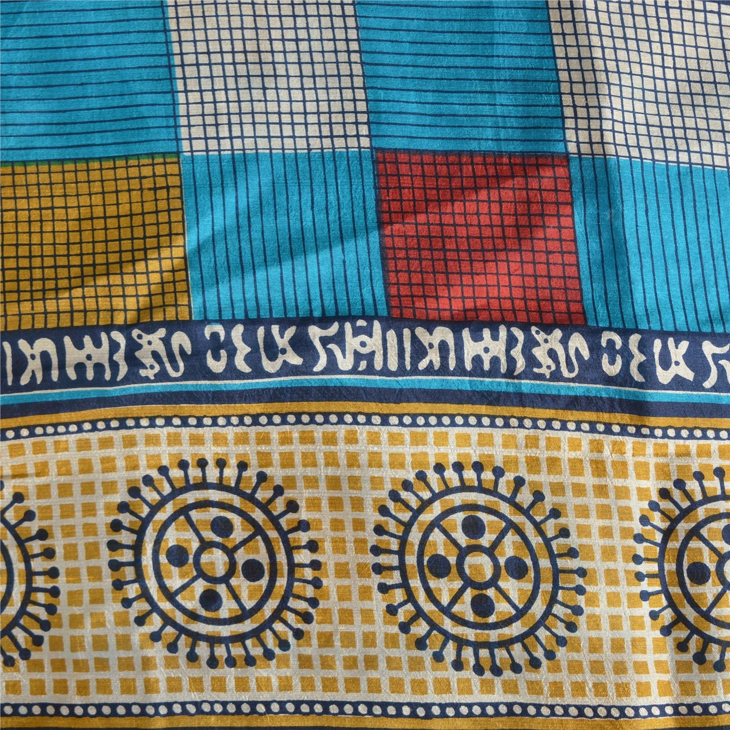 Sanskriti Vintage Sarees Blue Pure Silk Geometric Printed 5+YD Sari DIY Projects