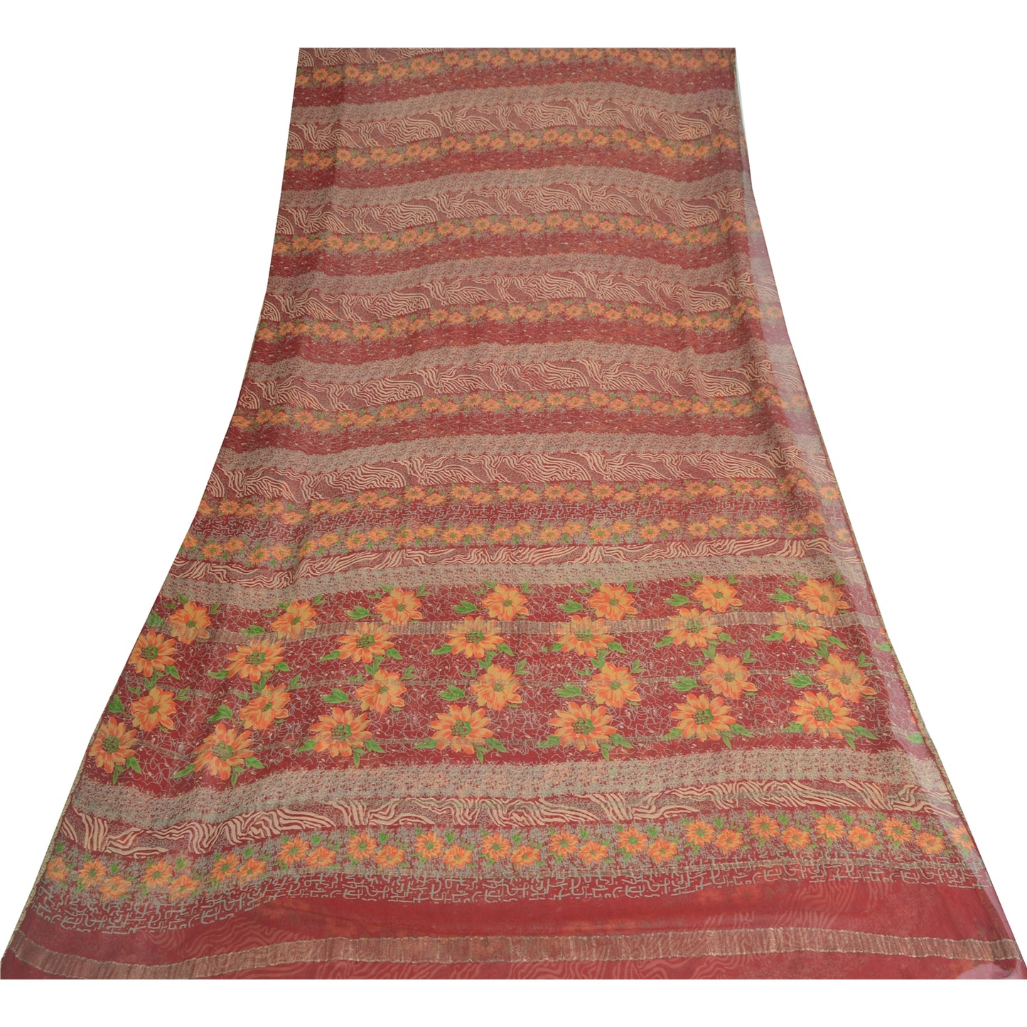 Санскритские винтажные сари из Индии, красное чистое шелковое сари с принтом, 5 ярдов, ремесленная устойчивая ткань