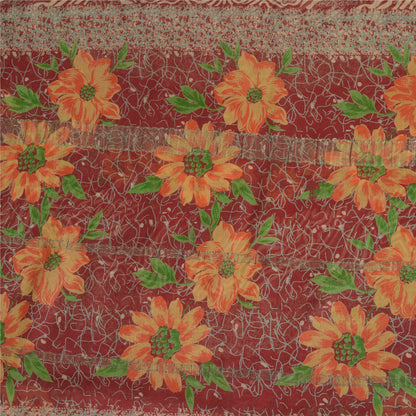 Санскритские винтажные сари из Индии, красное чистое шелковое сари с принтом, 5 ярдов, ремесленная устойчивая ткань