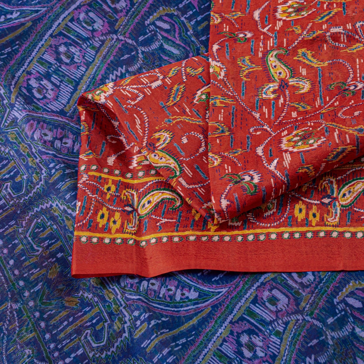 Sanskriti Vintage Sarees Red/Purple Pure Silk Printed Sari Floral Craft Sustainable Fabric