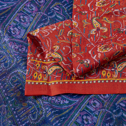 Sanskriti Vintage Sarees Red/Purple Pure Silk Printed Sari Floral Craft Sustainable Fabric