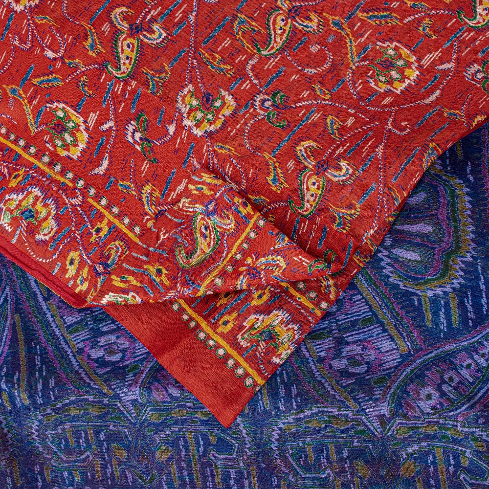 Sanskriti Vintage Sarees Red/Purple Pure Silk Printed Sari Floral Craft Sustainable Fabric