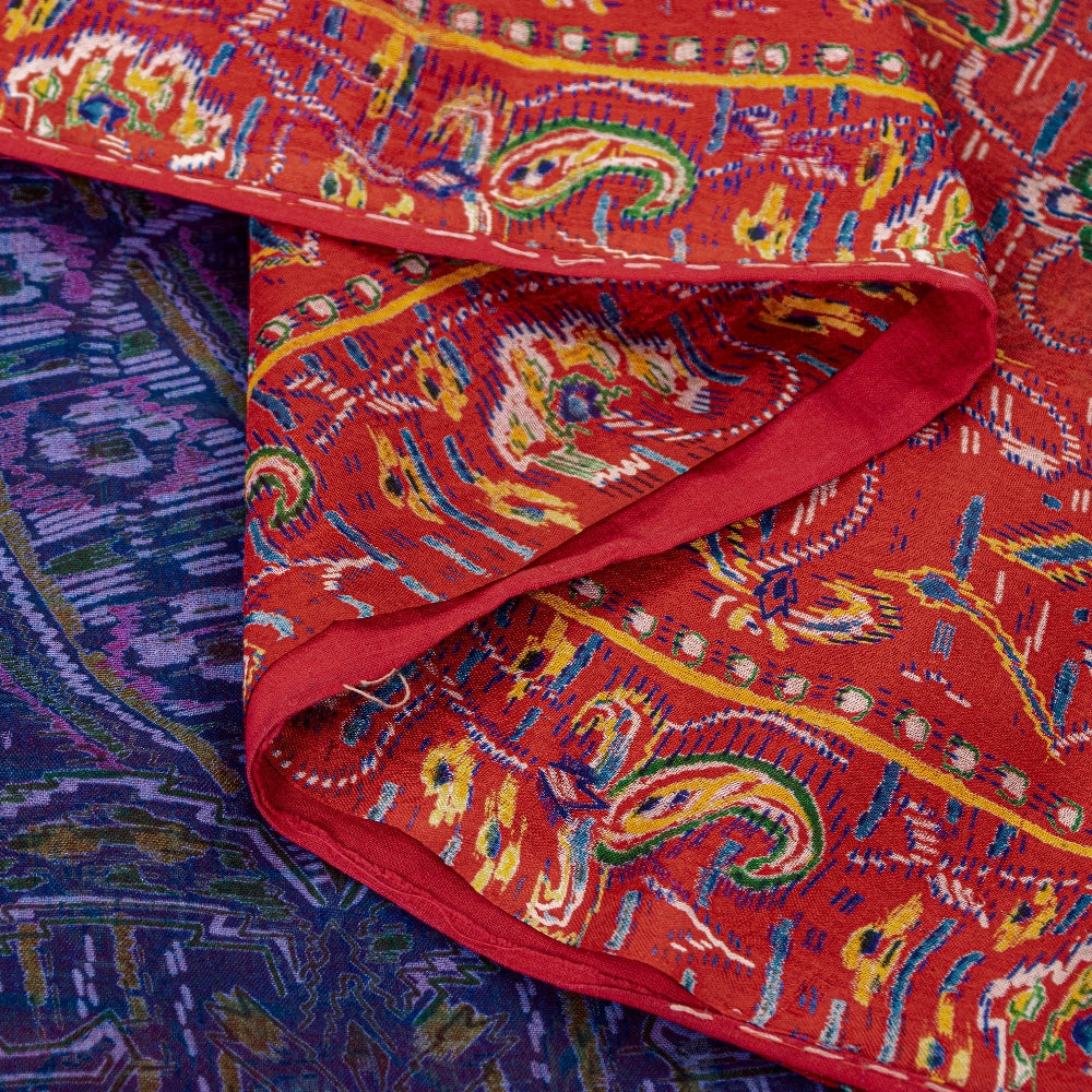 Sanskriti Vintage Sarees Red/Purple Pure Silk Printed Sari Floral Craft Sustainable Fabric