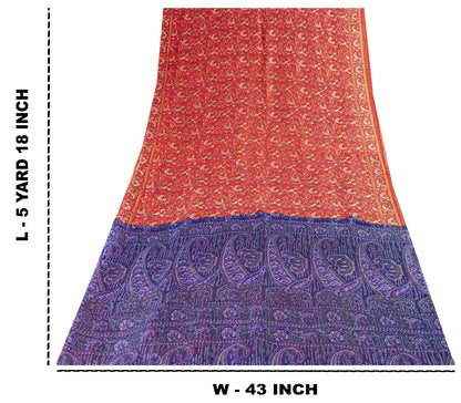 Sanskriti Vintage Sarees Red/Purple Pure Silk Printed Sari Floral Craft Sustainable Fabric